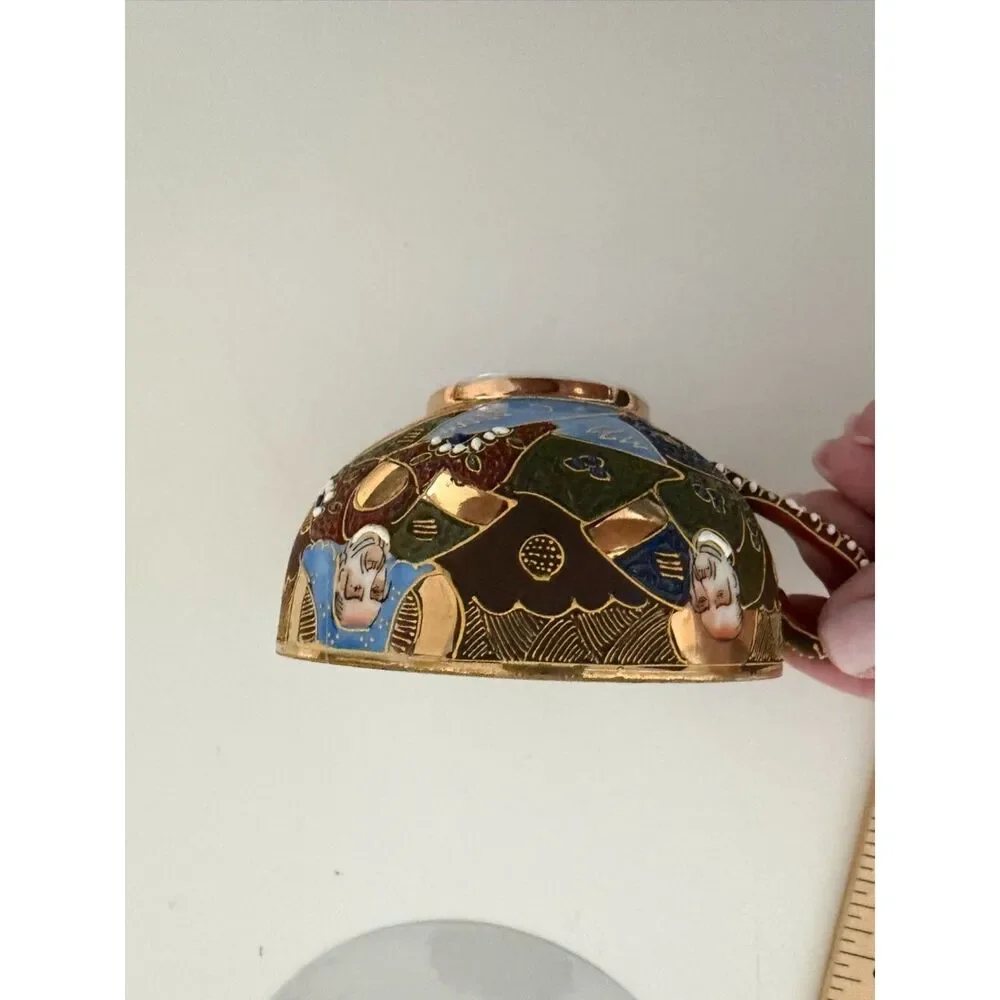 Vintage Japanese Satsuma/Kutani Porcelain Tea Cup and Saucer with Hand-painted